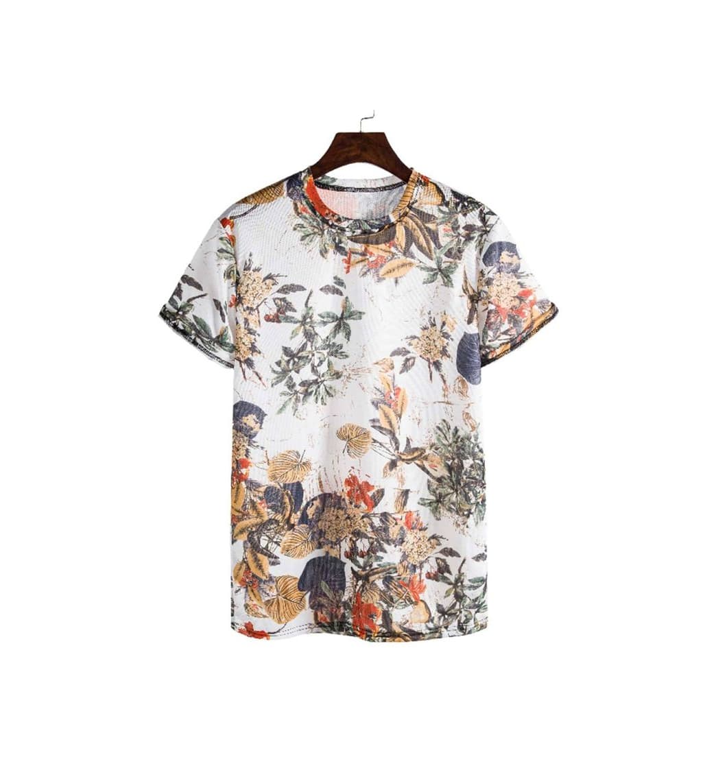 Fashion Camiseta de manga para hombres con estampado de hoja