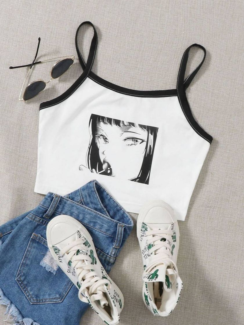 Fashion Top de tirantes con estampado de Anime ⛩️