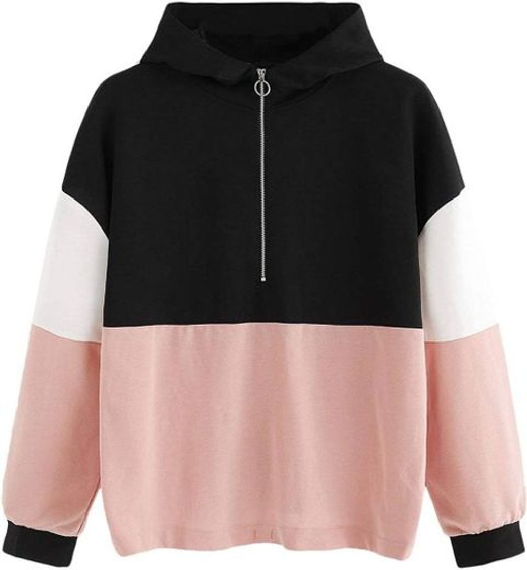 Moda SOLY HUX Sudadera Mujer Capucha de Color Block con Cremaller