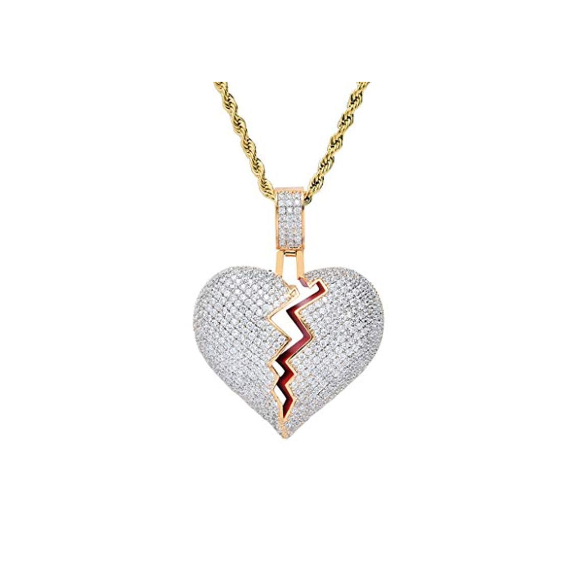 Moda Corazón Roto Collar con Cadena ❤Regalos❤ Colgante de Diamantes Baño de Oro