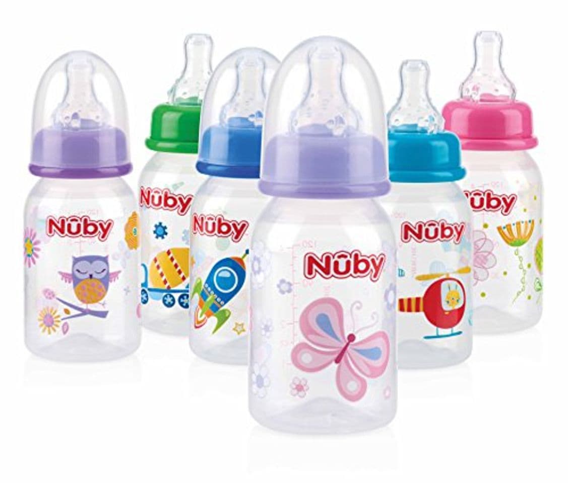 Product Nuby ID1477 - Biberón impreso, tetina de silicona de flujo lento, 0