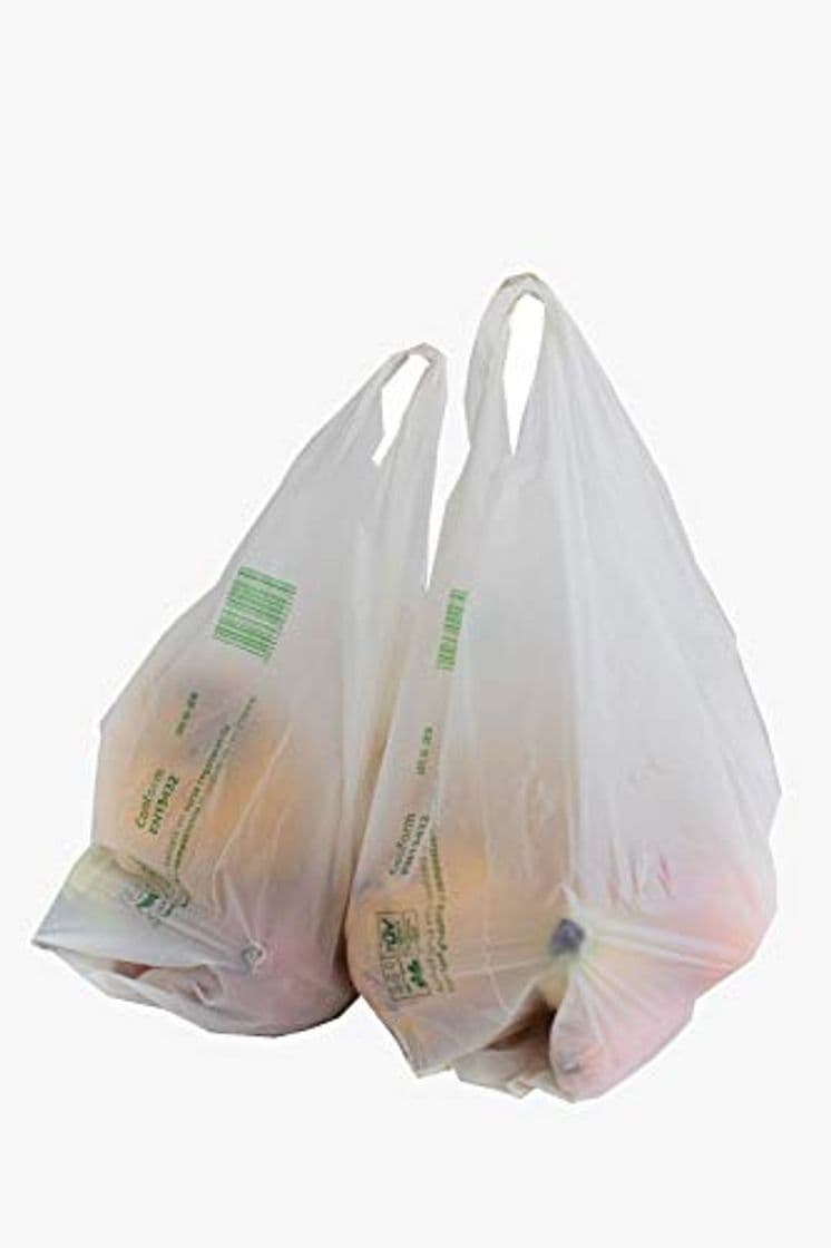 Producto Bolsas Biodegradables y Compostables Tipo Camiseta Paquete con 100 Bolsas, certificadas y