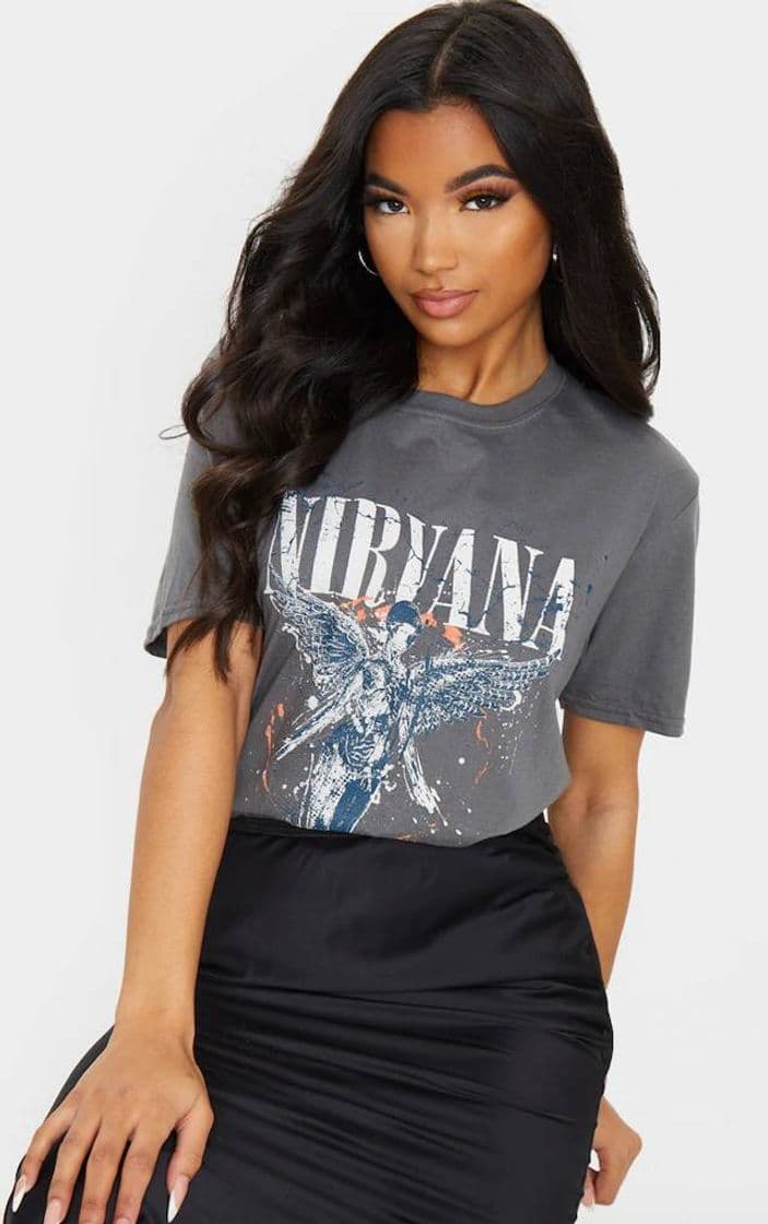 Fashion Grey Nirvana Wings Print T Shirt | Tops | PrettyLittleThing