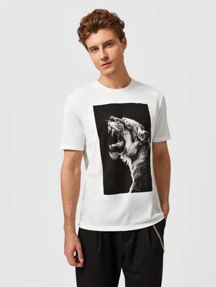 Fashion Camiseta con Estampado Blanco y Negro 