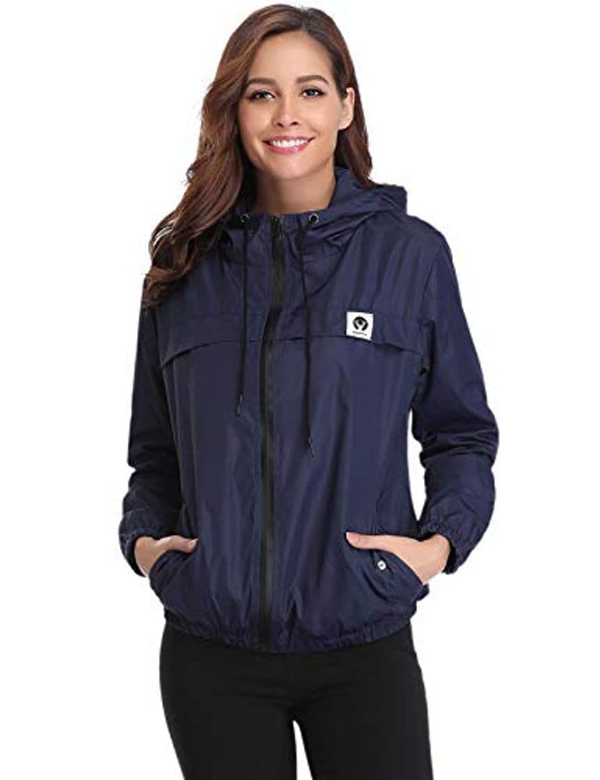 Moda Aibrou Abrigo de Impermeable Delgado Ligero Chaqueta con Capucha para Mujer Fino Chubasquero con Forro para Deportes al Aire Libre