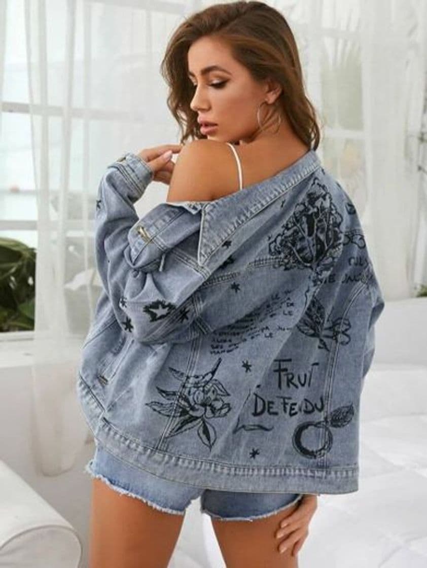 Producto Gebleekt Zak Tekst Casual Denim jas