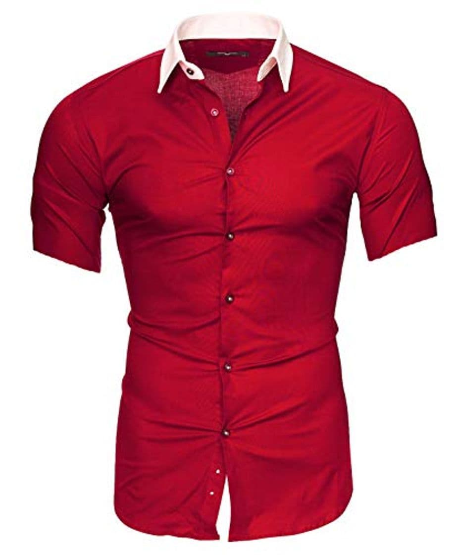 Fashion Kayhan Hombre Camisa Manga Corta, Maimi Red