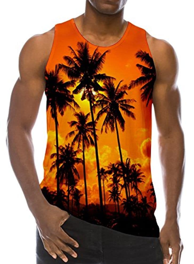 Fashion Loveternal Hombre Cocotero Chalecos de Verano 3D Impreso Casual Workout Camisetas sin Mangas S