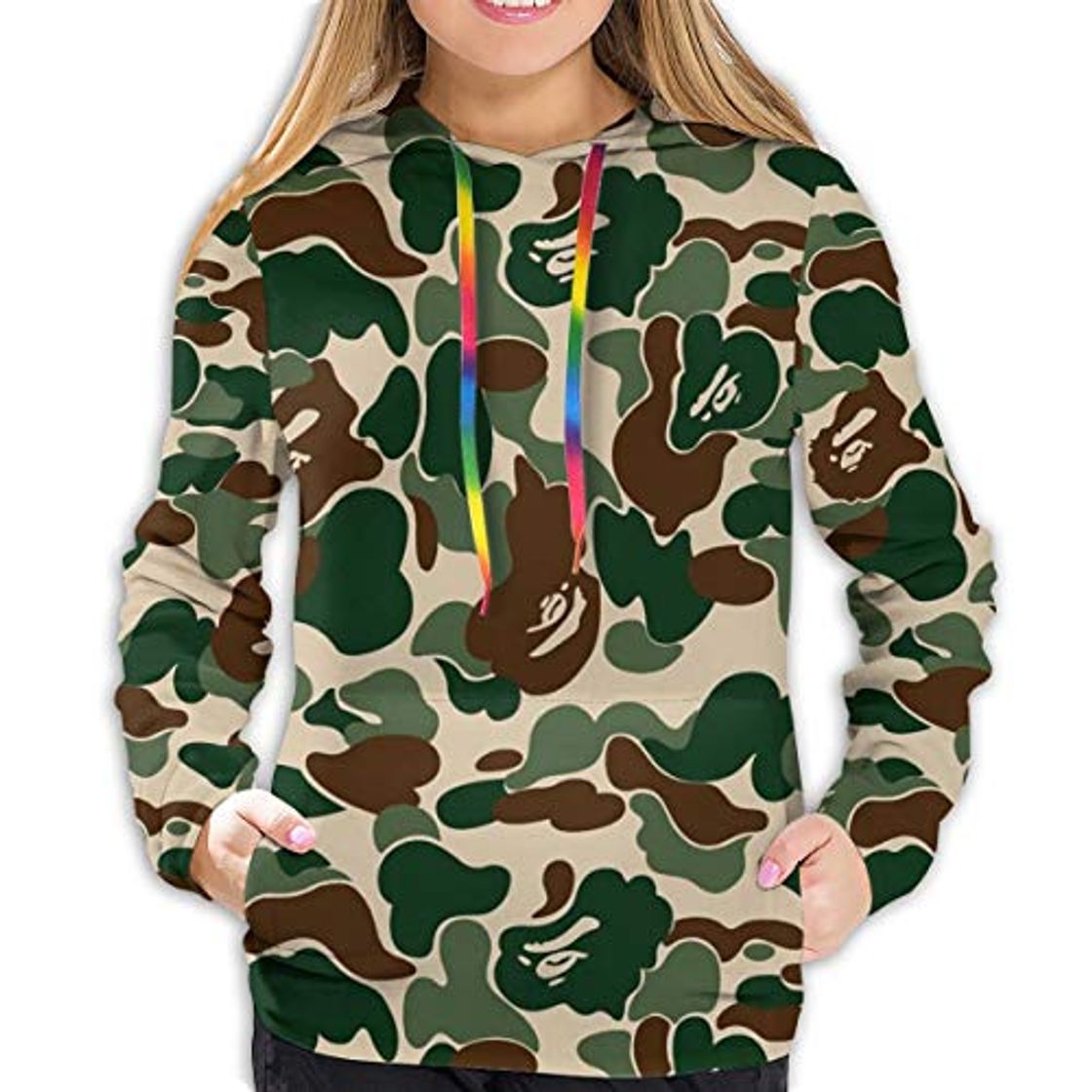 Fashion Bape Ape - Sudadera con capucha de manga larga para mujer, diseño