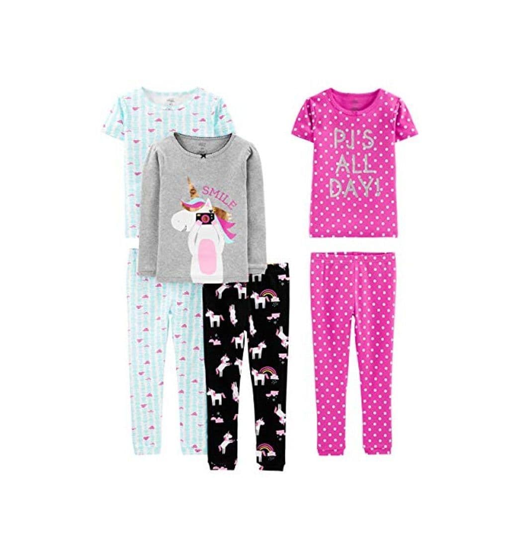 Product Simple Joys by Carter's 6-Piece Snug Fit Cotton Pajama Set Sets, Unicornio/Puntos/Tortuga,