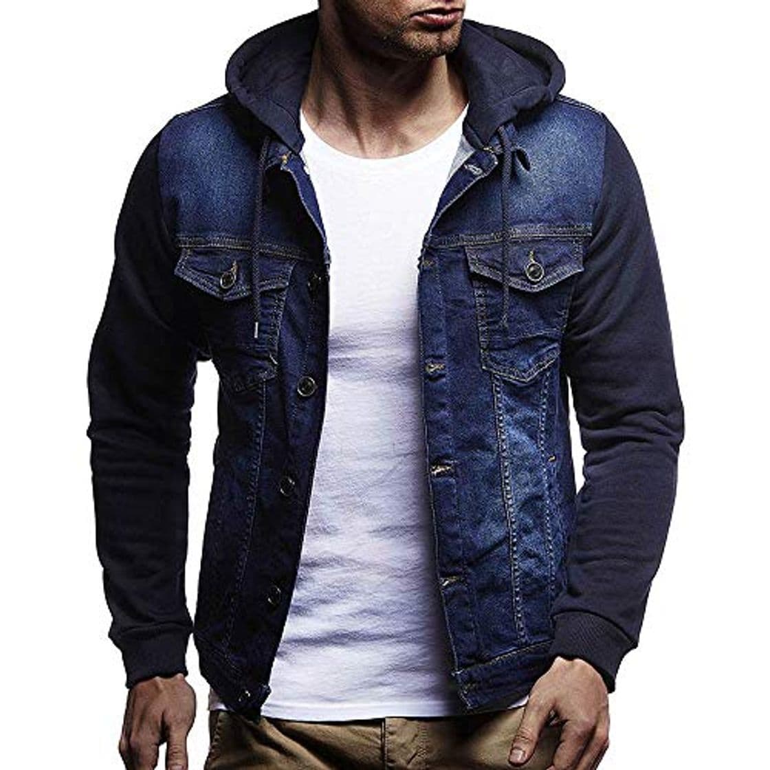 Moda QinMM Chaqueta de Mezclilla con Capucha para Hombre