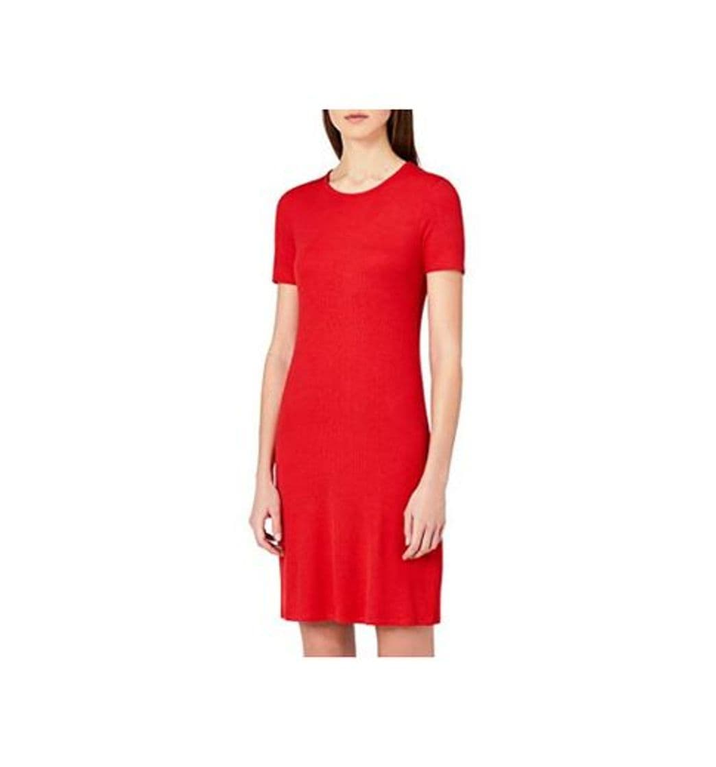 Moda Marca Amazon - MERAKI Vestido Camiseta Slim Fit Mujer, Rojo