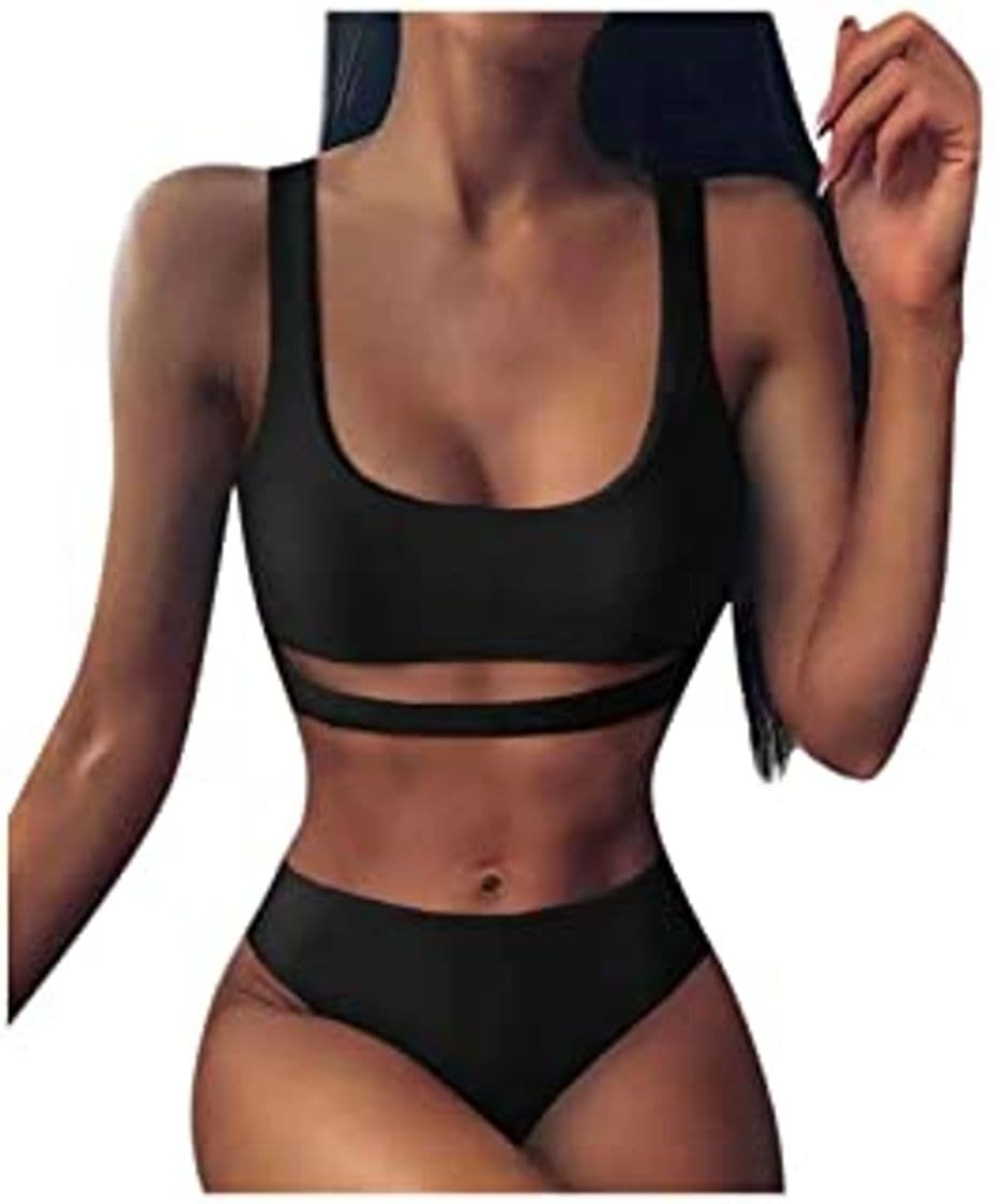 Product YGbuy Conjuntos de Bikini de Talle Alto a Tartán Sexy Retro Brasileños Mujer Traje de Baño Cuello Halter Crop Top Push Up Bra Bikini Anudado Tiras Tanga Braga Bikini Triangulo Alta