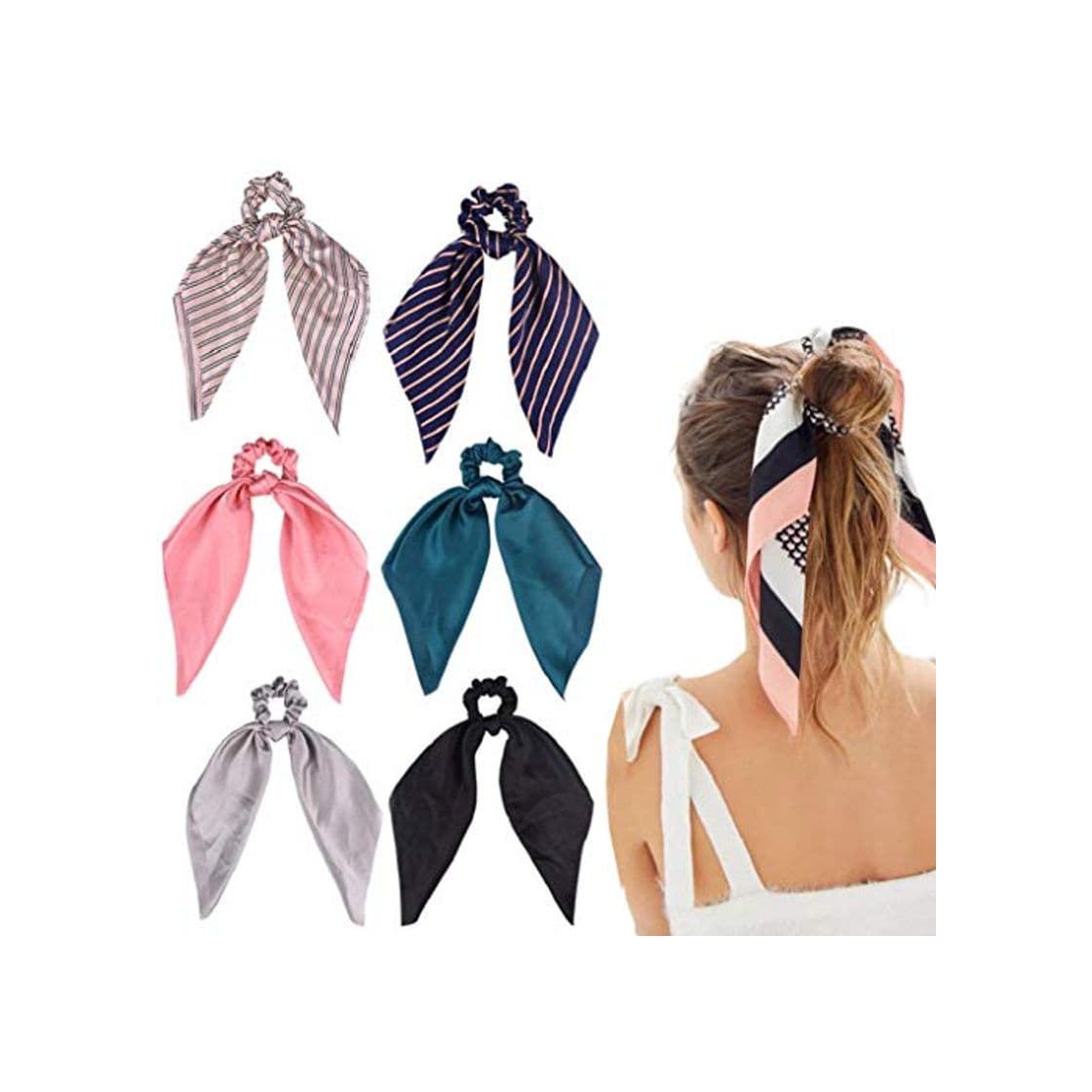 Moda DRESHOW 6 PCS Scrunchies de pelo Bandas de Pelo de Seda Elástica de Satén Ponytail Holder Scrunchy Ties Accesorios de época para Mujeres Niñas