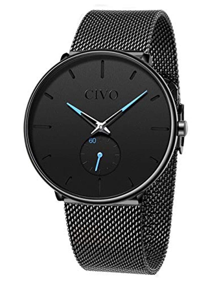 Fashion CIVO Reloj Negro Ultra Fino para Hombre Minimalista Lujo Moda Relojes de