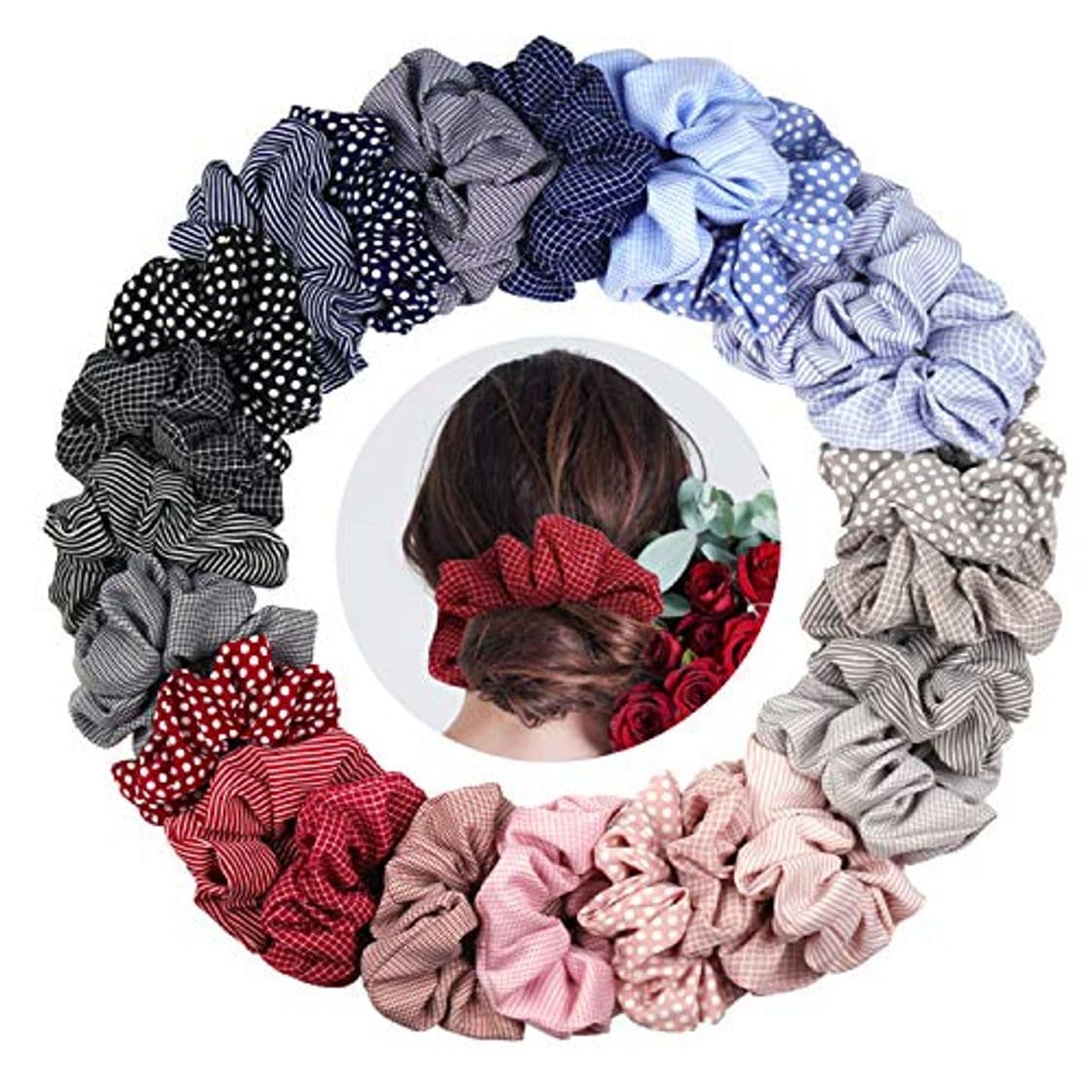 Producto KATELUO 24Pcs Scrunchies Rayas Gasa Elástico Pelo Bandas Lazos Para el Cabello