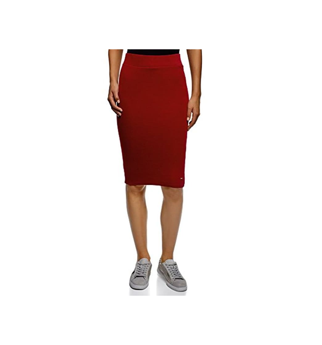 Fashion oodji Ultra Mujer Falda Midi de Punto, Rojo, ES 38