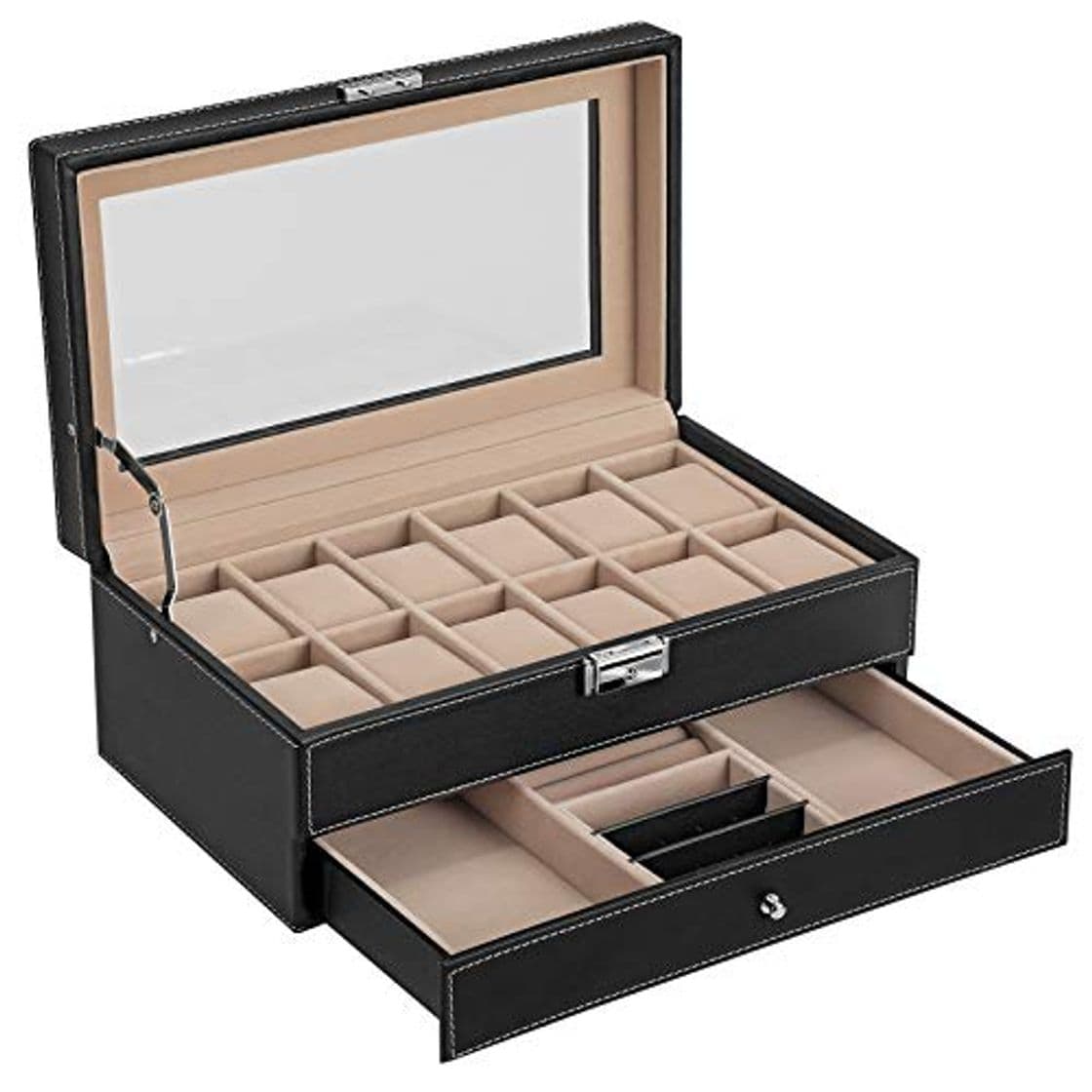 Fashion Songmics JWB012 - Caja para 12 de relojes y cajón joyería