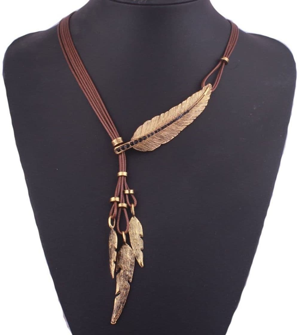 Lugar Tpocean Indian Large Leaf Pluma Charms Lariat Cuero Traje Aztec Bib Collar