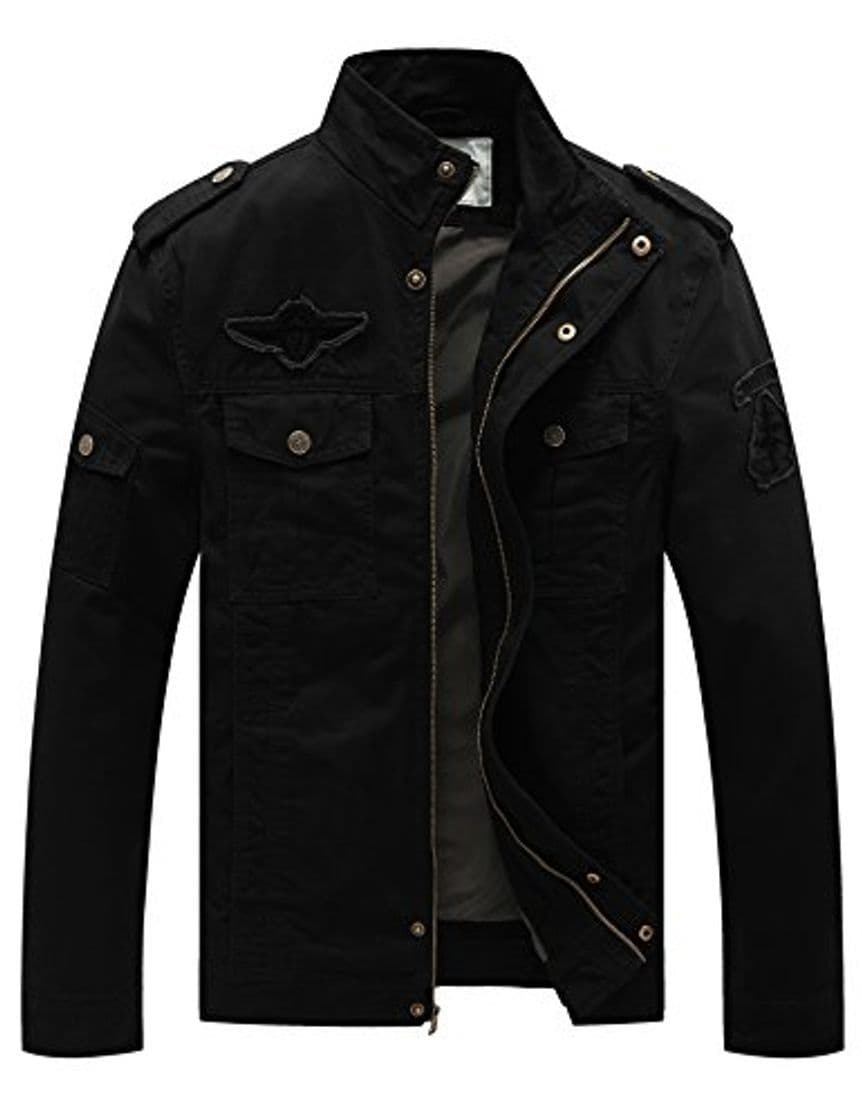 Producto WenVen Chaqueta Algodón Militar Aviador Negro para Hombre Small