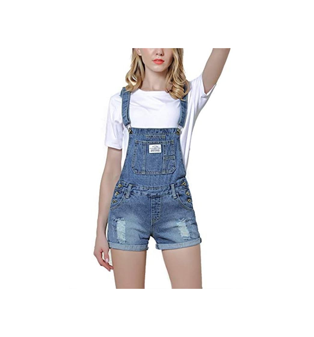 Fashion BOLAWOO-77 Mujer Vaqueros Peto Agujeros Rasgado Jeans Straps Ajustable Jeans Mode De