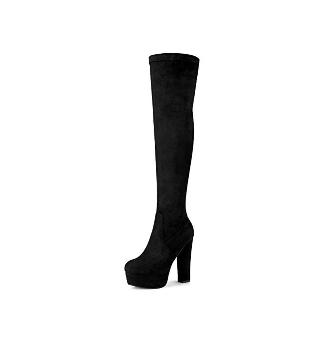 Product Allegra K Botas De Tacón Alto De Bloque sobre La Rodilla con Plataforma para Mujer Negro 39 EU