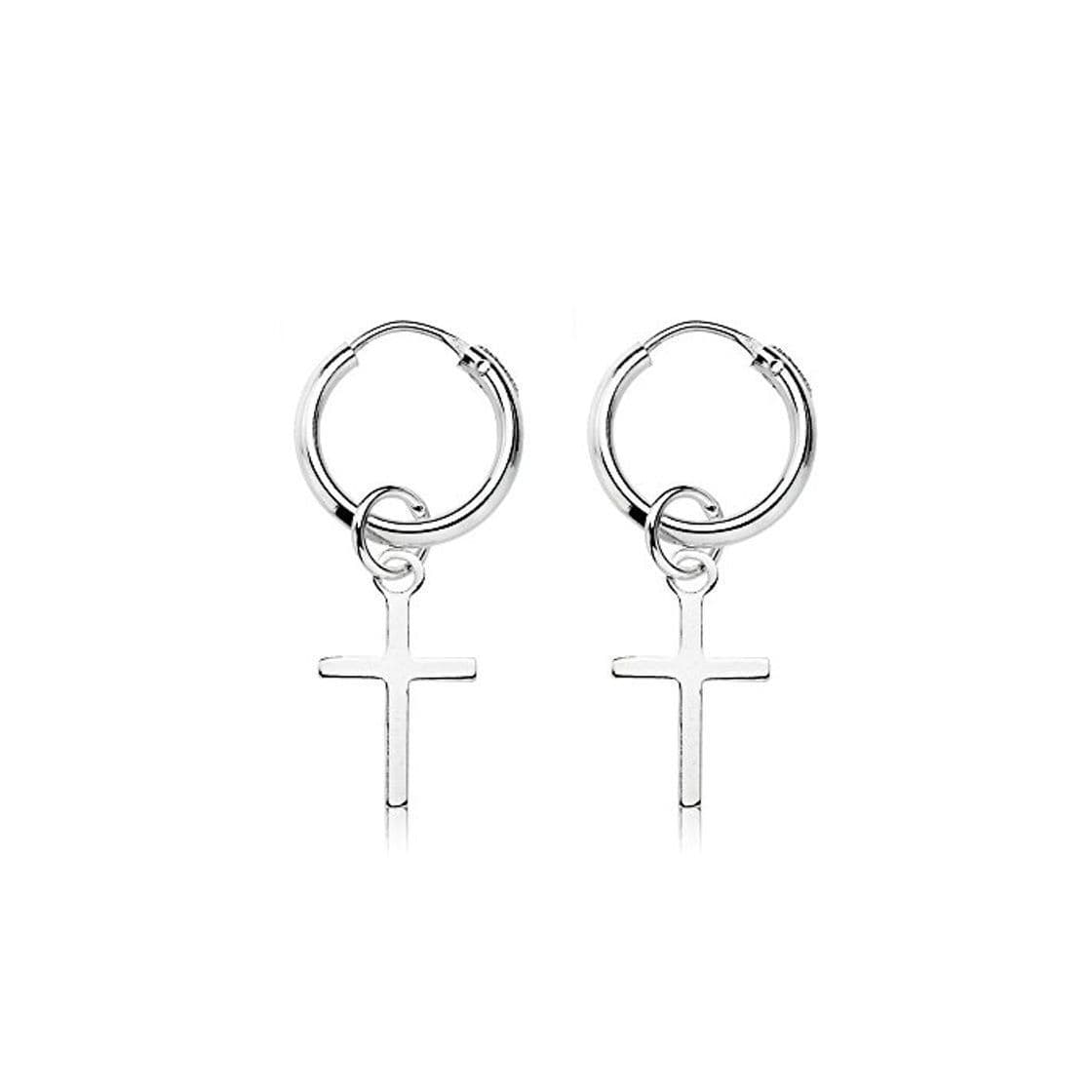 Fashion Pendientes Cruz Plata, Pendientes Aro con Cruz para Hombre y Mujer, Pendientes