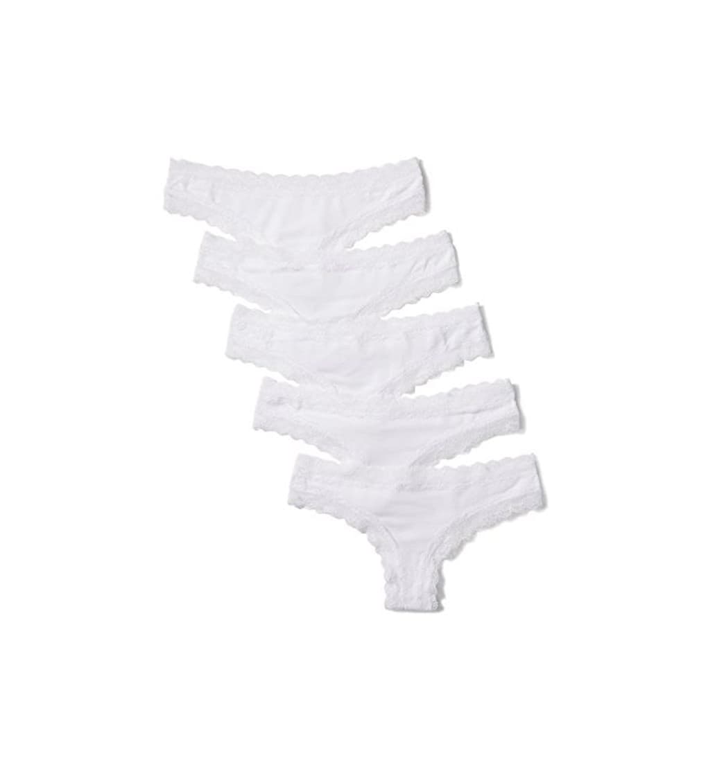 Moda Marca Amazon - Iris & Lilly Tanga Mujer, Pack de 5, Blanco,