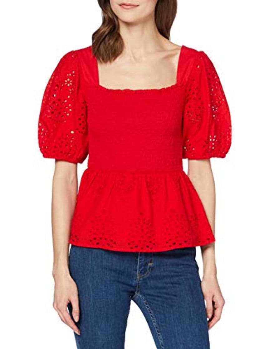 Producto Marca Amazon - find. Blusa de Manga Corta con Volantes Mujer, Rojo