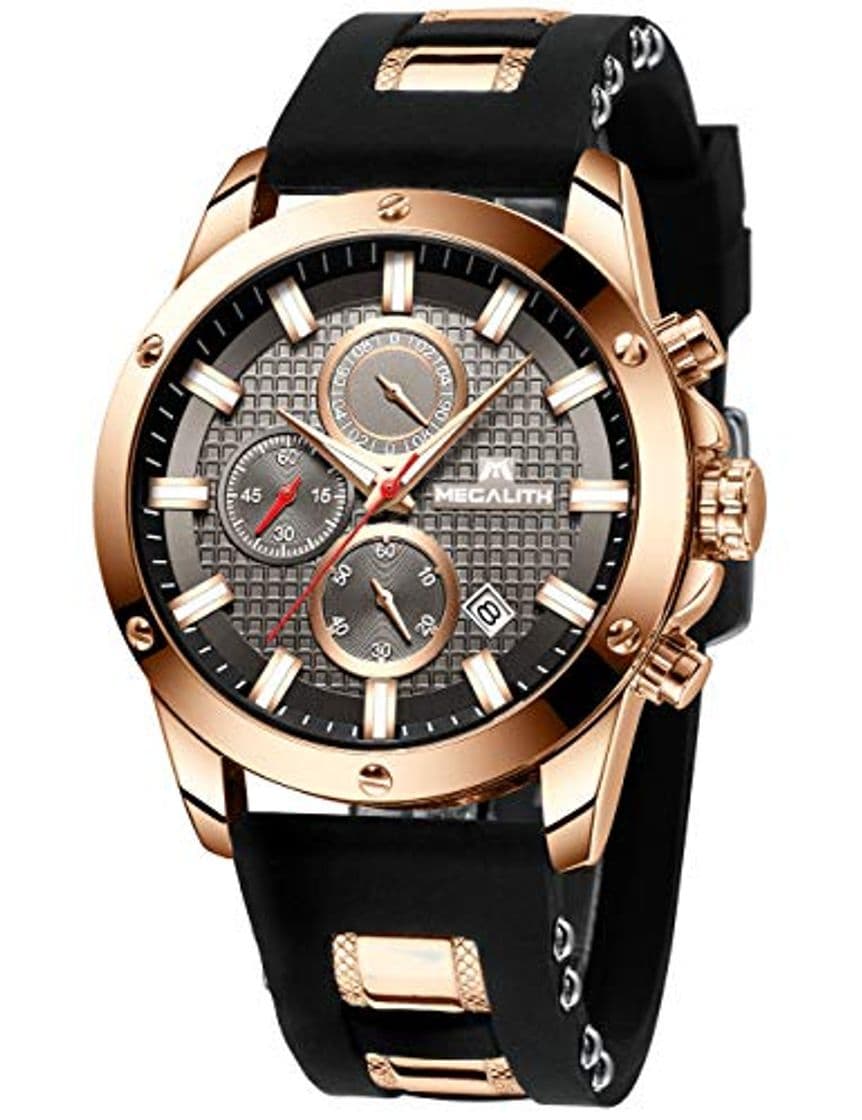 Moda Relojes Hombre Relojes de Pulsera Cronógrafo Impermeable Negro Deportes Diseño Cara Grande Luminoso Reloj Azul Moda Fecha de Goma Analógica de Cuarzo