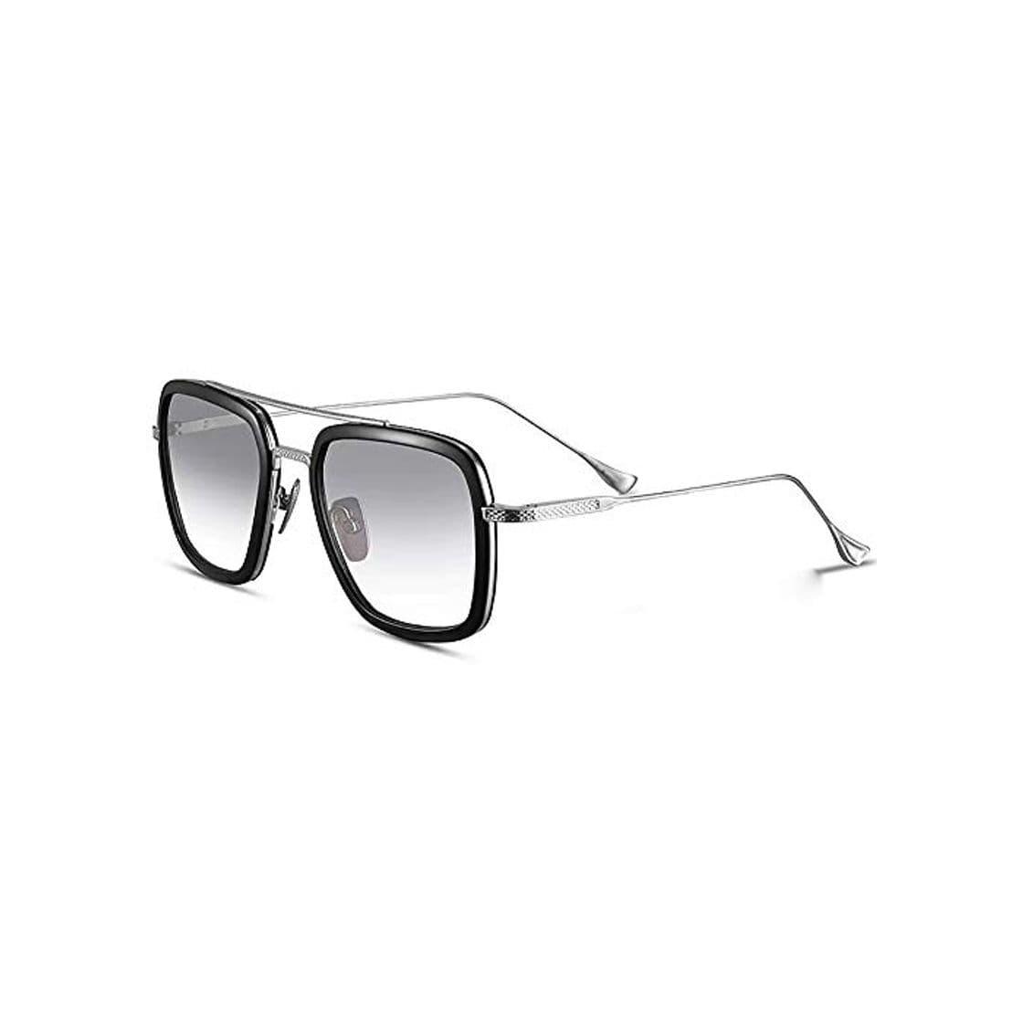 Producto SHEEN KELLY Gafas de sol retro de gama alta Gafas Tony Stark Gafas cuadradas Montura de metal para hombres Mujeres Gafas de sol Iron Man Vuelo Mismo párrafo Transparente Lente Gradiente Gris