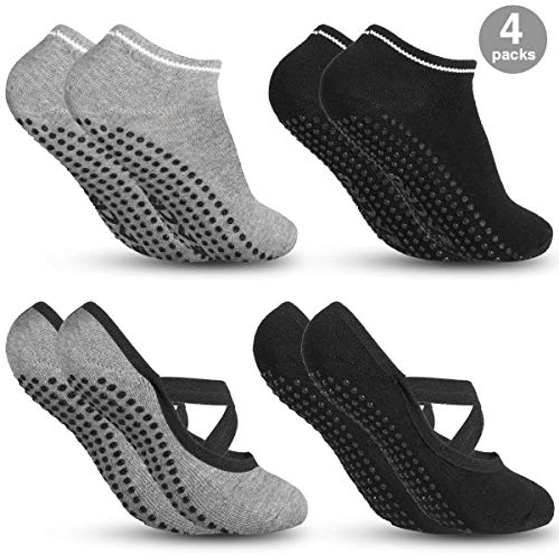 Product Zacro 4Pcs Calcetines-Yoga Antideslizantes de Mujeres Deportivos para Ejercicio Interior,Cómodo Pilates,Yoga,Fitness,etc