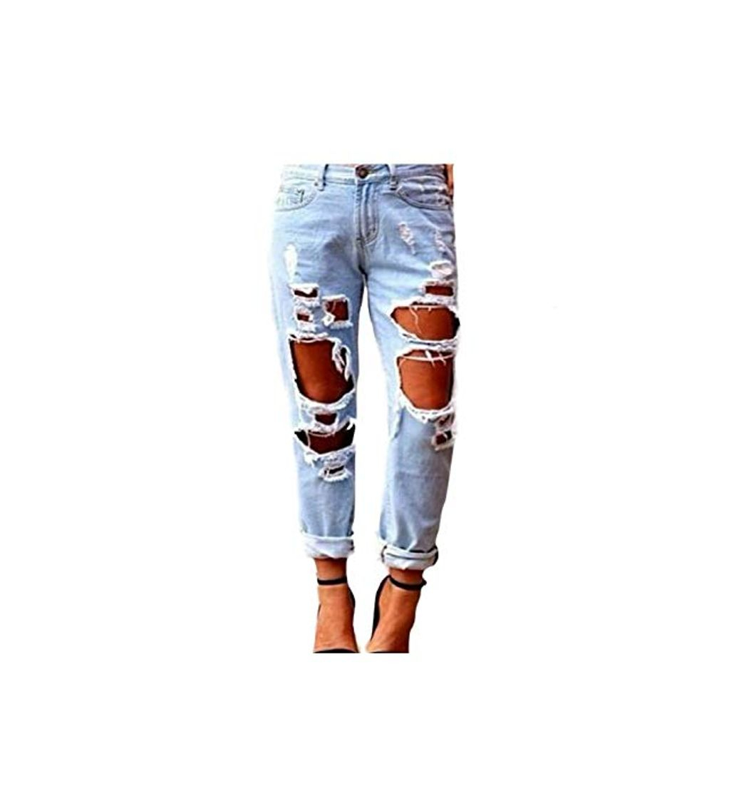 Product Zonsaoja Mujer Vaqueros Agujero Rotos Casual Suelto Denim Pantalones Jeans Lightblue XL