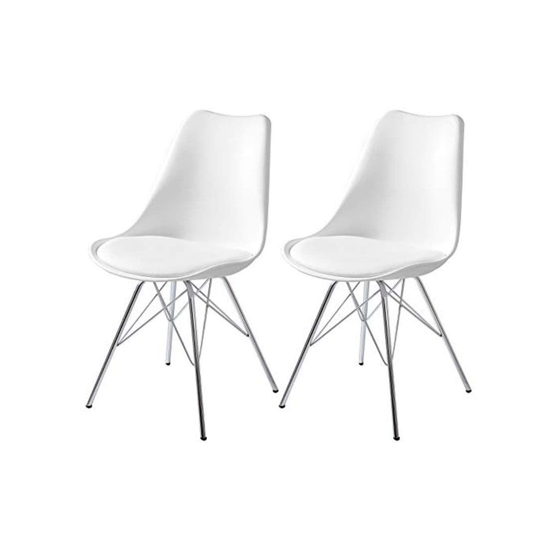 Producto eSituro SDC50 Pack de 2 Sillas de Comedor Silla de Oficina con Reposabrazos Silla Tower Cuero Artificial Asiento Tapizada Diseño Nórdico Patas Metal Blanco