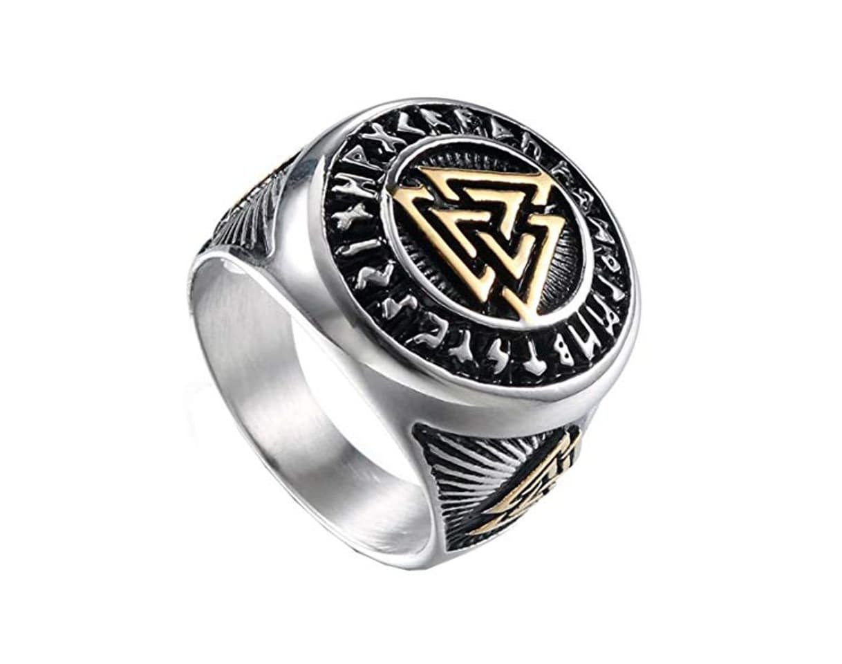 Fashion HIJONES Valknut Nórdico Vikingo Odin Anillo de Símbolo para Hombre Acero Inoxidable Guerrero Motorista Plata Tamaño 17