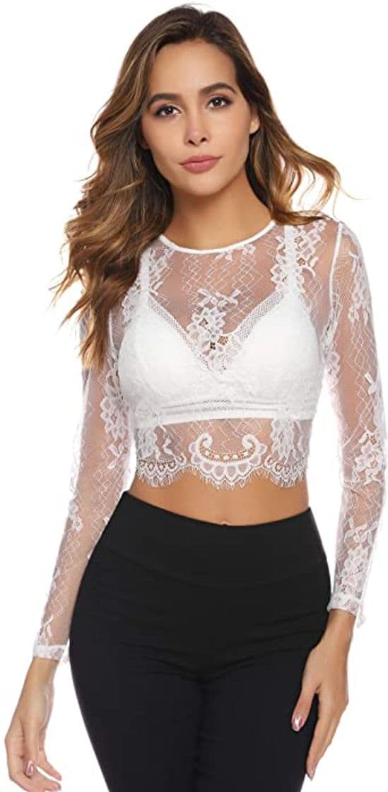 Producto Abollria Corto Transparente Camisetas Mujer Cuello Redondo Camisa Sexy Top Manga Corta