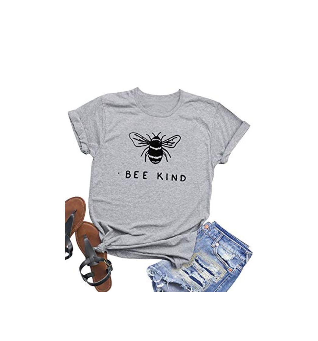 Moda Dresswel Camiseta Mujer Bee Kind Letra Impresa T