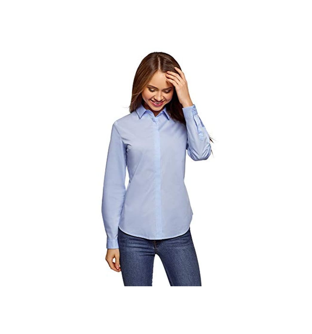 Fashion oodji Ultra Mujer Camisa Básica Entallada, Azul, ES 40