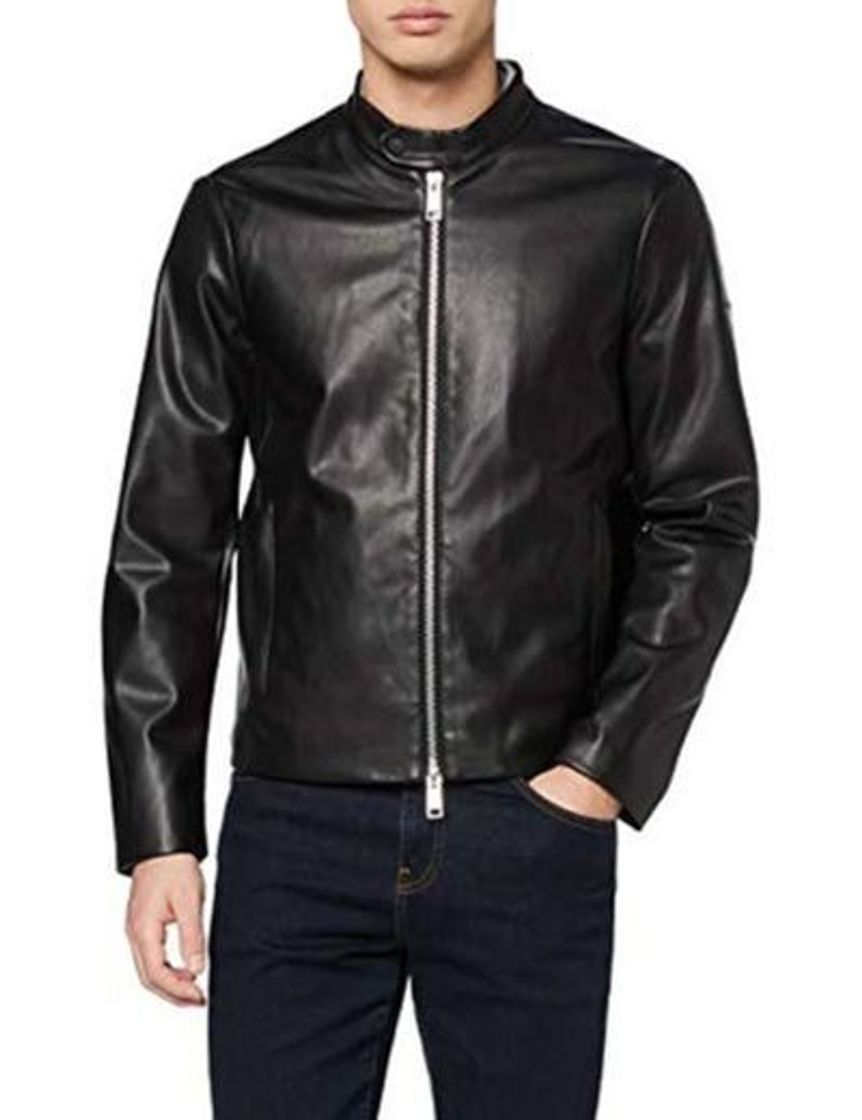 Fashion Armani Exchange Eco-Leather Blouson Chaqueta bomber, Negro