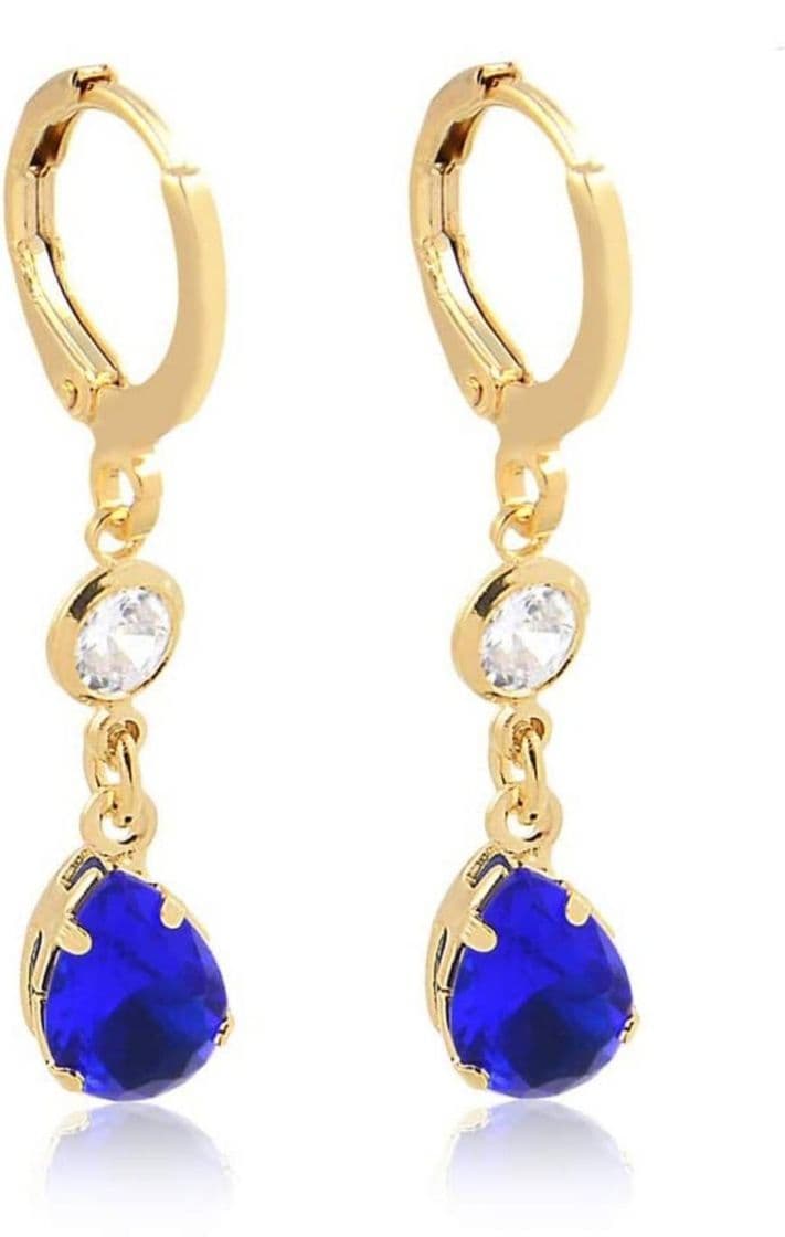 Moda Brinco de argola com ponto de luz e gota azul folheado 18 k