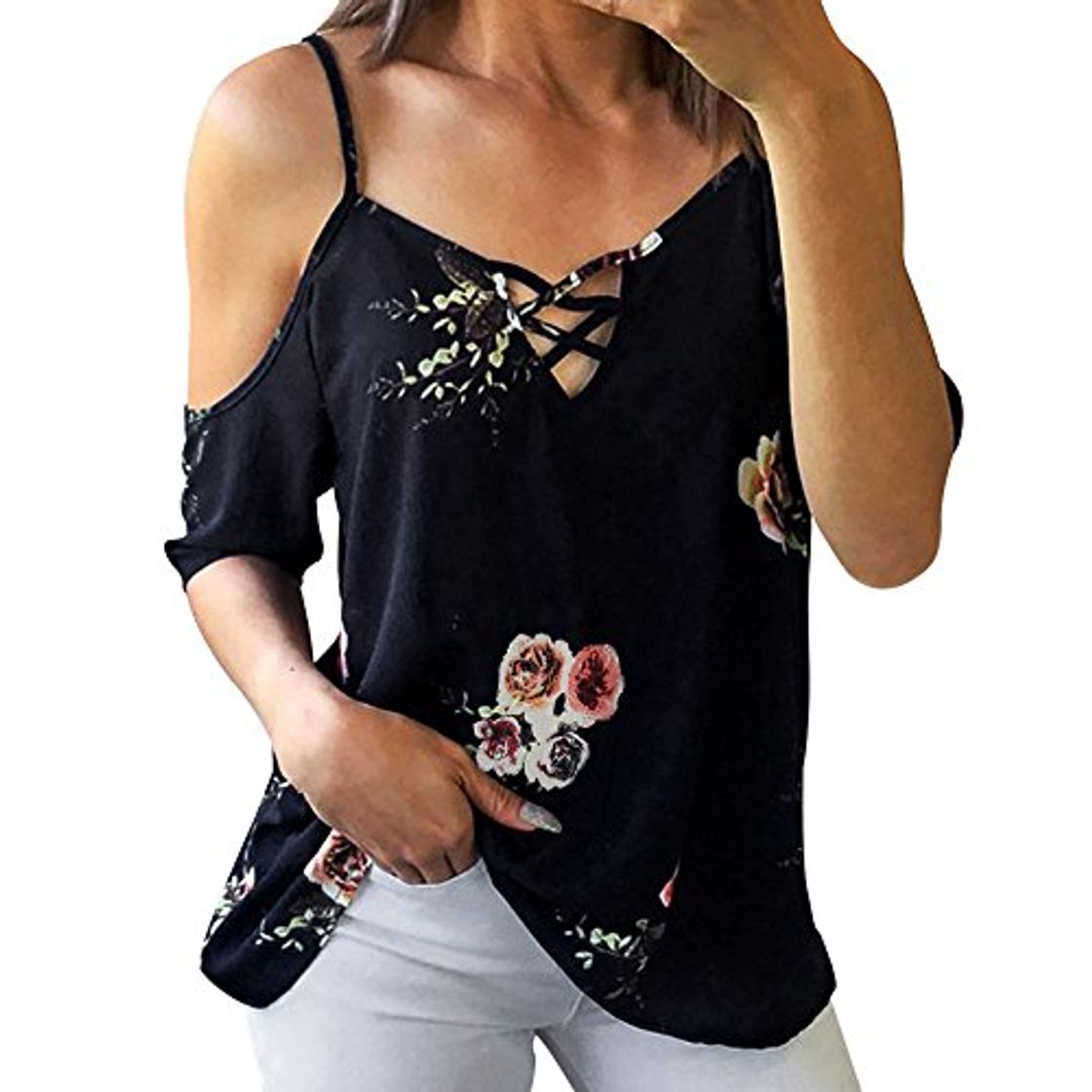 Fashion Camiseta sin tirantes floral gasa de mujer