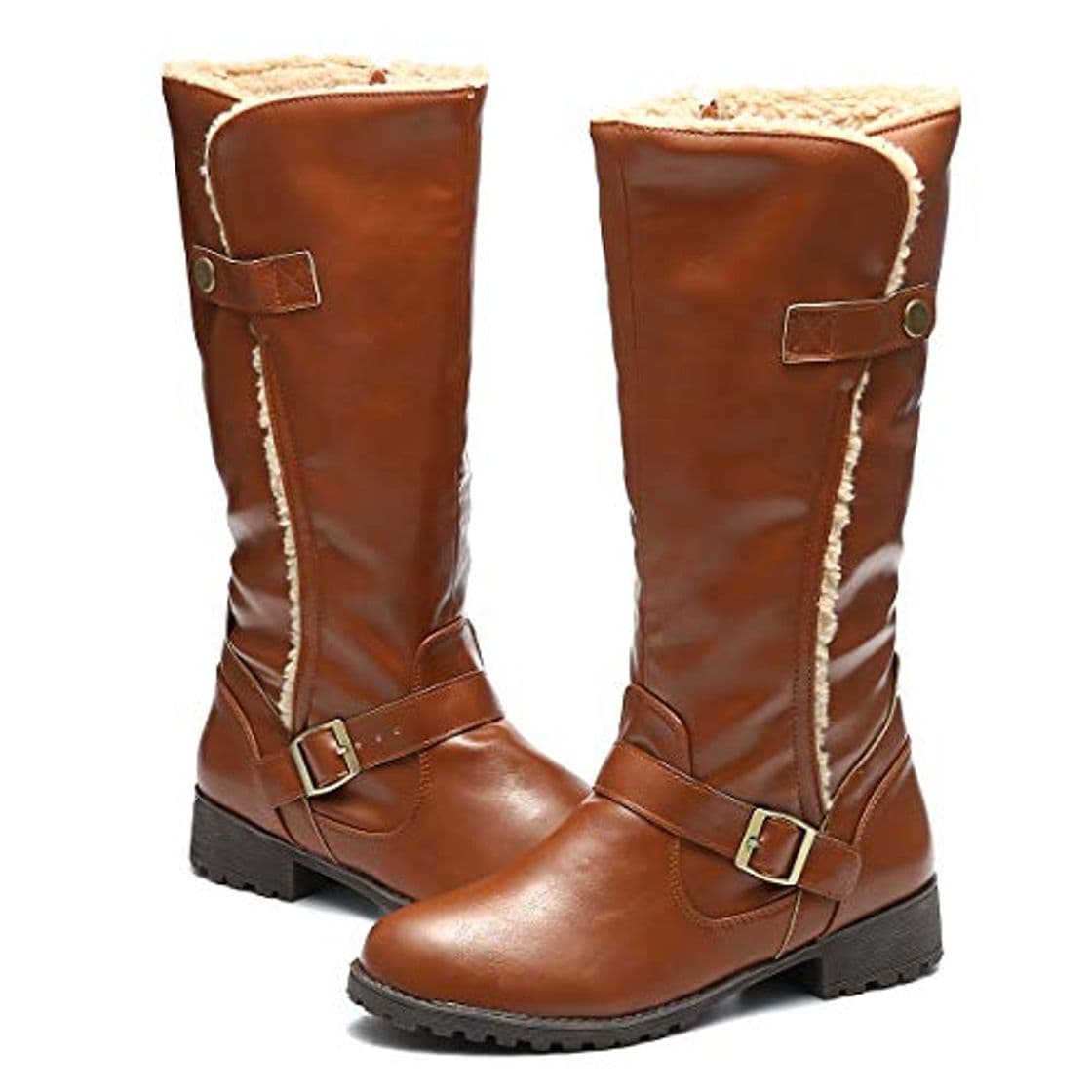 Fashion gracosy Botas de Mujer Altas Cuero Invierno Tacon Largas Planas Equitación hasta Las Rodillas Forrado de Piel Botas Cómodo Informal Estilo Retro Zapatos Casuales Al Aire Libre