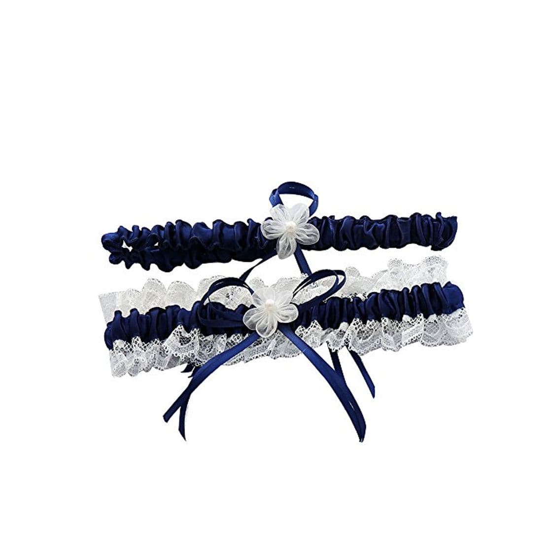 Producto awtlife Royal azul encaje boda Garters con Toss Away Flor Decor