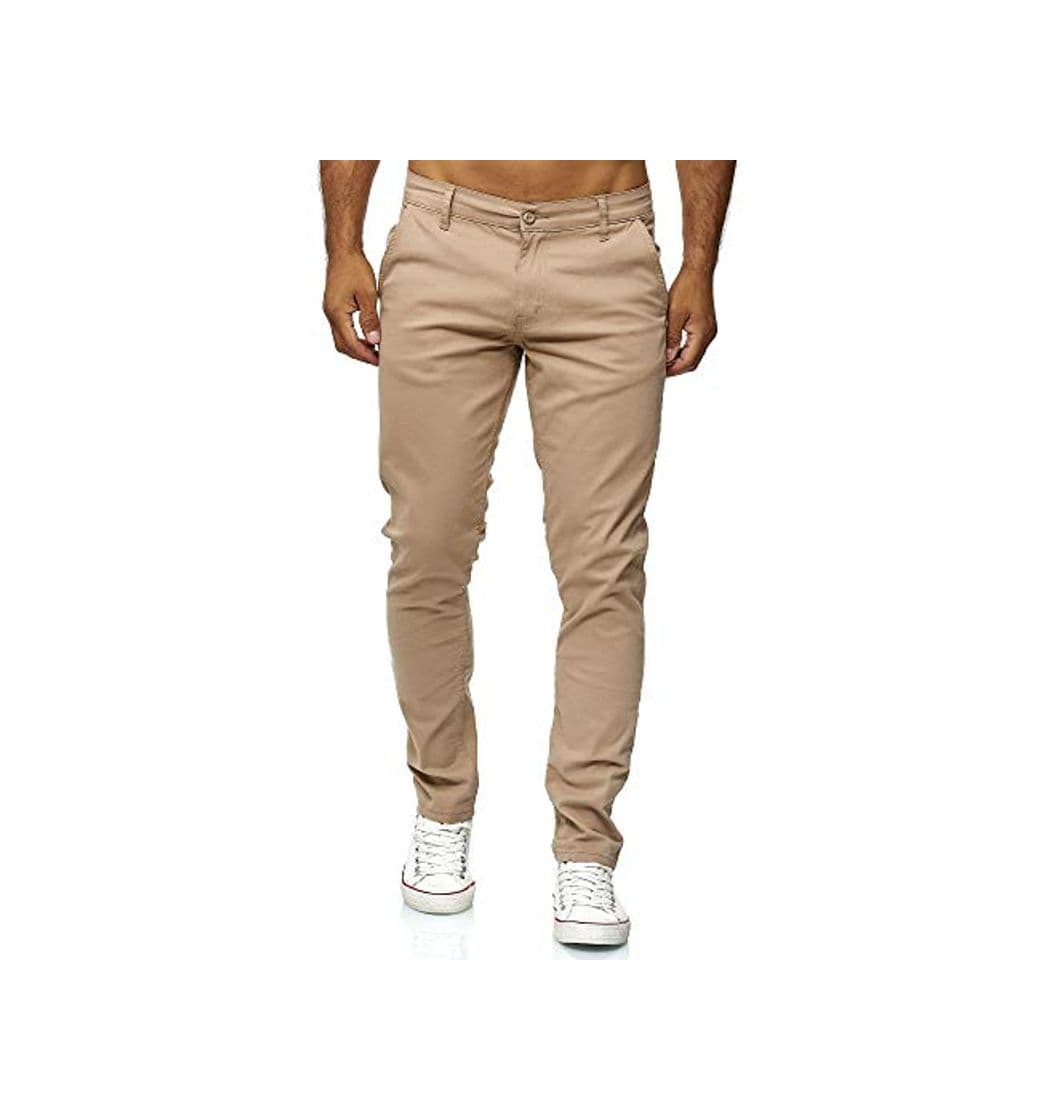 Fashion Elara Pantalón Chino Hombre Regular Slim Fit Elástico Chunkyrayan Beige MEL009-Beige-30