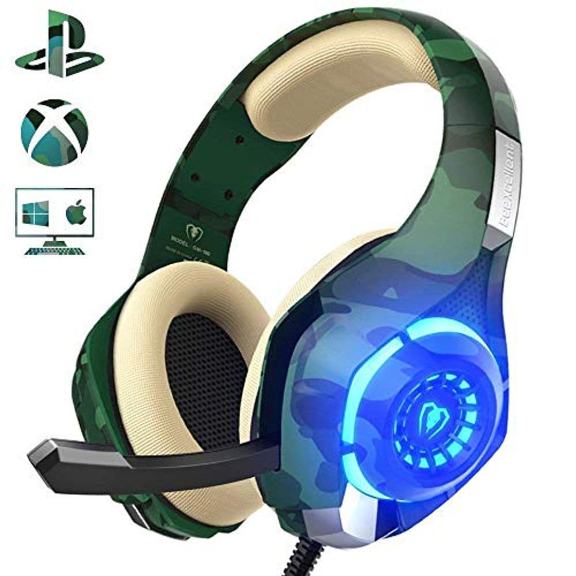 Electronic Cascos para PS4 Xbox One PC Nintendo Switch, Beexcellent GM-1【Camuflaje】con Sonido Envolvente