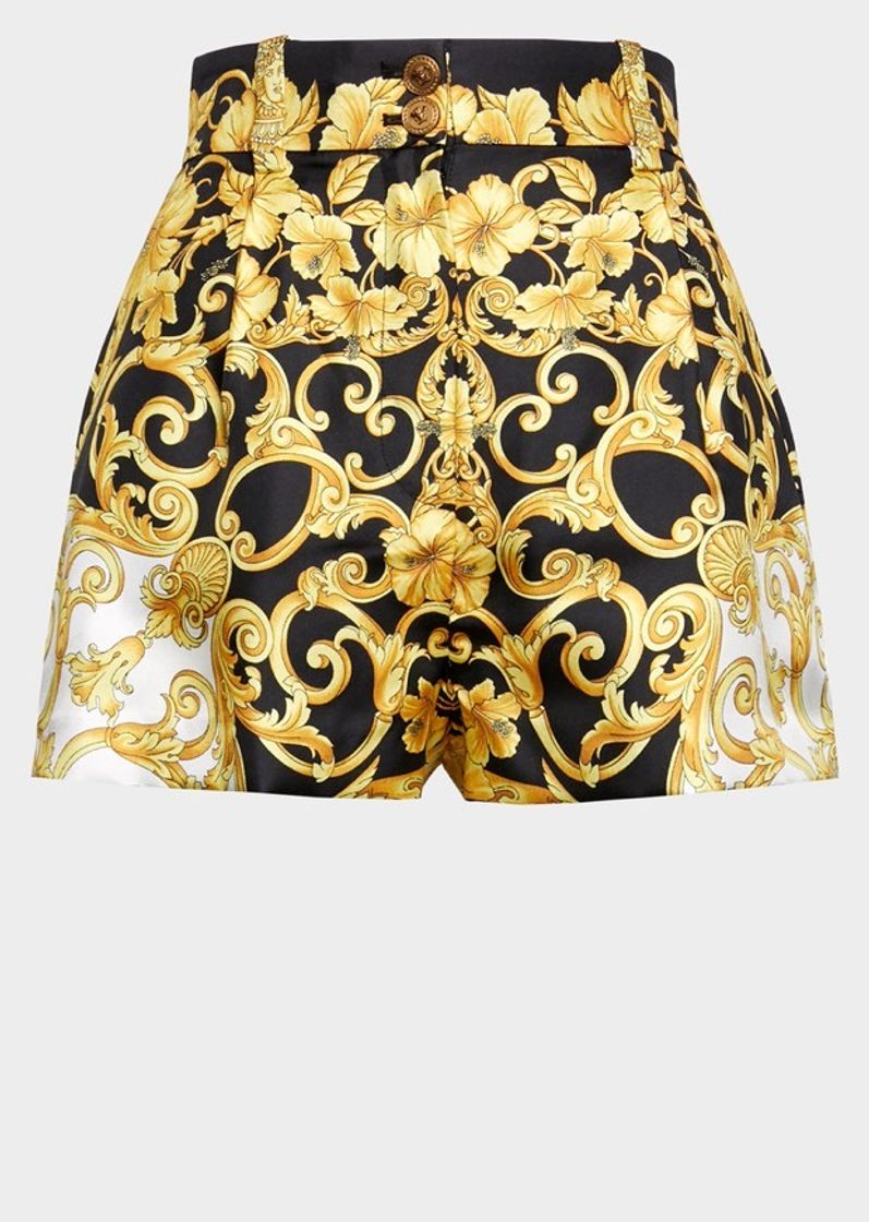 Product Versace High Waisted Gold Hibiscus Print Shorts