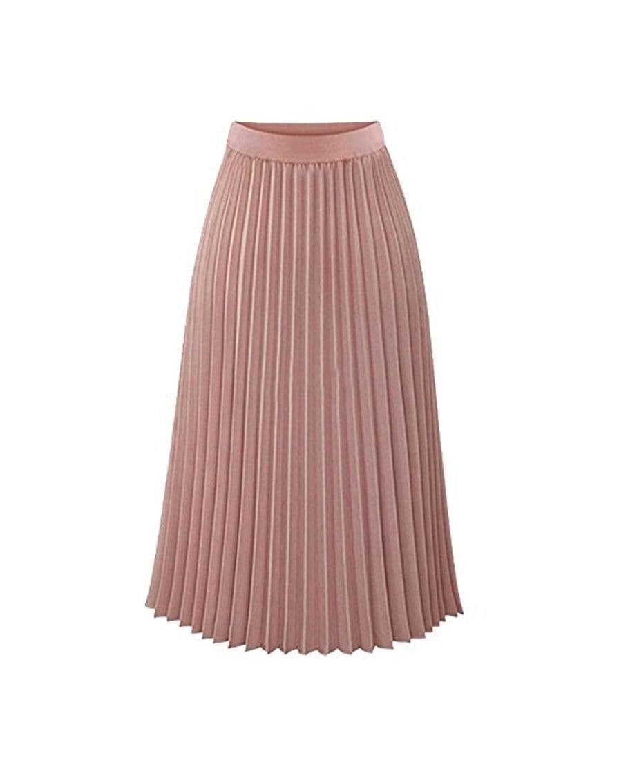 Fashion Mujer Falda Larga Maxi De Gasa Chiffon En Estilo Playa Vacaciones Falda Plisada Pink XL