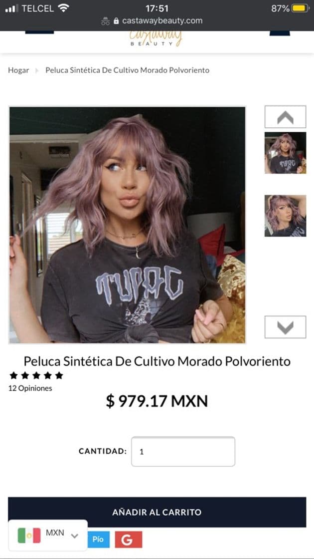 Moda Peluca Sintética De Cultivo Morado Polvoriento