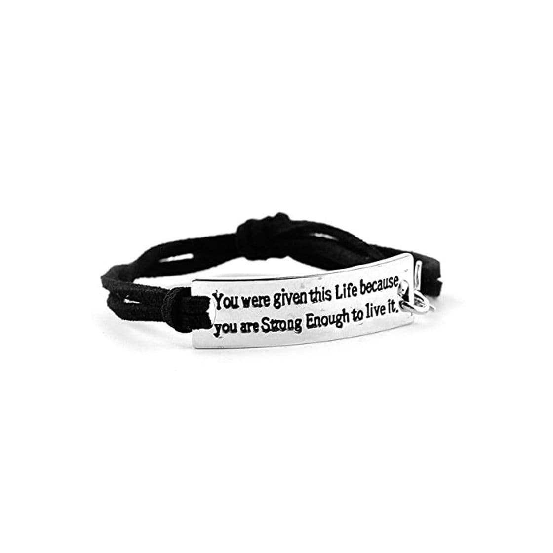 Fashion Daesar Pulsera de Mujer Brazalete Pulsera Chapado en Plata Pulsera Grabado You were Given This Life Because You were Strong Enough to Live it Pulsera Mujer Pulsera Negro Plata