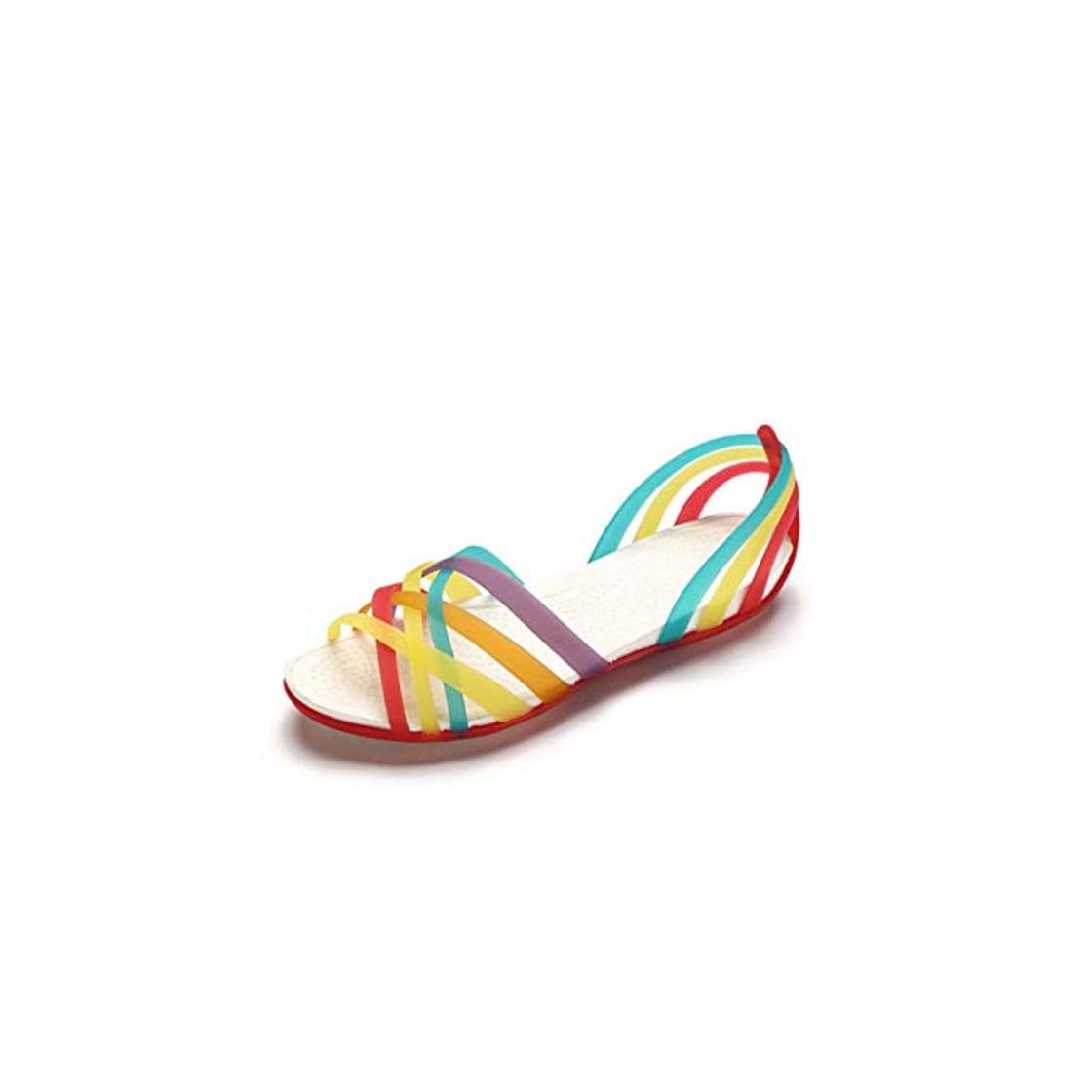 Moda Women Rainbow Jelly Sandals Candy Color Peep Toe Female Flat Beach Shoes